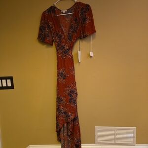 Cotton Candy Rust Floral High Low Dress